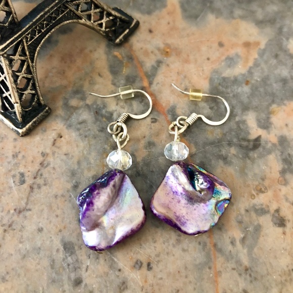 Handmade Purple and Silver Earrings - Picture 1 of 2